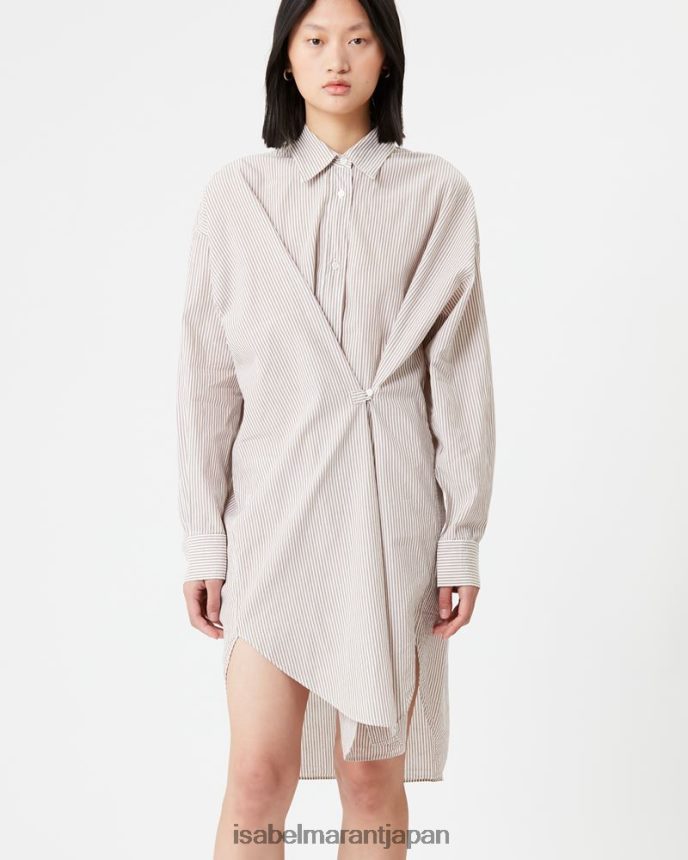 衣類 jp Isabel Marant 女性 ストライプミディシャツドレス 黄土 PRT240614