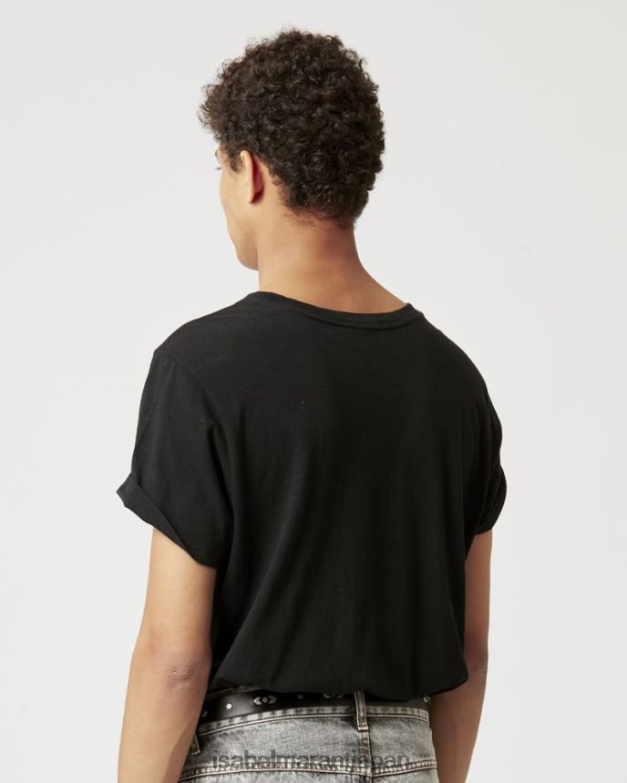 衣類 jp Isabel Marant 男性 ザファー コットン ロゴ Tシャツ 黒 PRT2401299